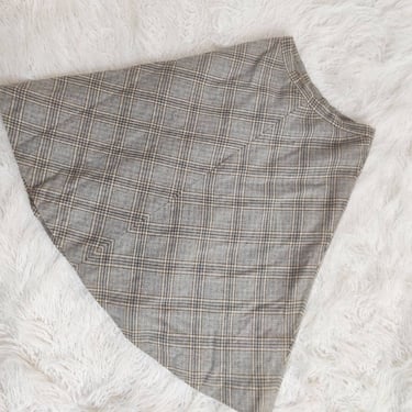Vintage Brown Plaid Wool A-Line Skirt // Semi Circle Skirt High Waisted Tartan 