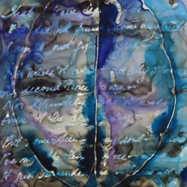 A Thought Went Up My Mind: Original ink painting on yupo of brain scan - neuroscience art poetry Dickinson 