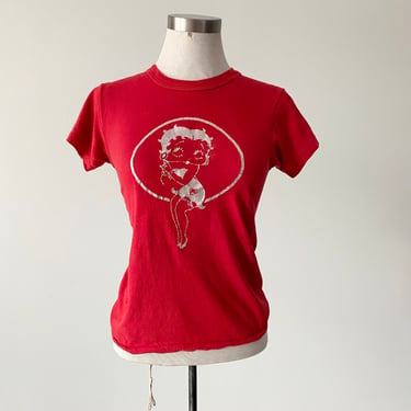 Vintage 1970s Bettie Boop Tshirt / 1970s Bettie Boop Tee / Vintage Red and Silver Bettie Boop Tshirt / XS Bettie Boop Tee 