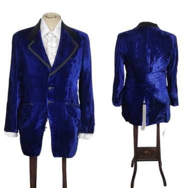 1970's Royal Blue Velvet 3 Button Tuxedo Jacket I Coat I Sz Med I C: 38