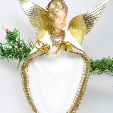 Vintage German Christmas Angel, Nuremberg  Rauschgoldengel Doll with Wax Head, Foil Wings 