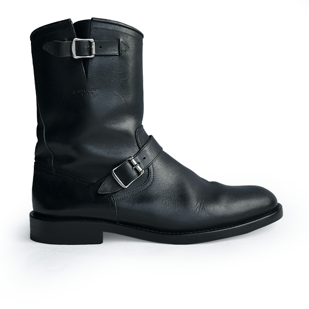 SAINT LAURENT PARIS BLACK LEATHER ENGINEER BOOTS | The Tough