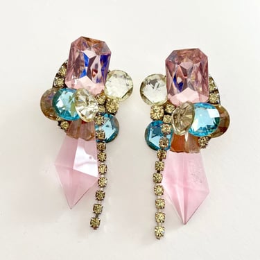 80s Faux Crystal and Rhinestone Earrings 