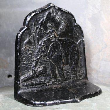 Metal Bookend with Elephant Motif | Indian Elephant and Rider Bookend or Doorstop 