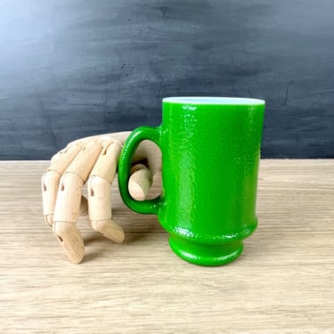Mid-century lime green orange peel milk glass coffee mug 