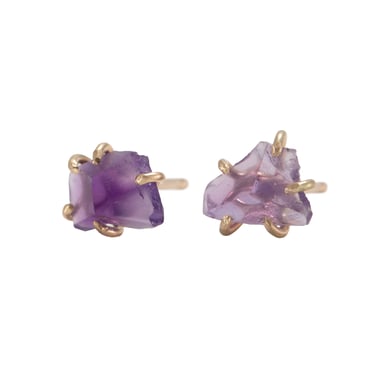 Amethyst Small Stone Studs - 14k Yellow Gold