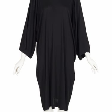 Jean Muir 1980s Vintage Black Viscose Jersey Dolman Sleeve Dress 