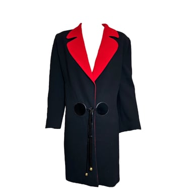 Pierre Cardin 80's Couture Red & Black Coat with Leather Accents