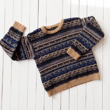 brown wool sweater | 80s 90s vintage Bracco & Bruce brown tan navy angora wool dark academia geometric pattern warm sweater 