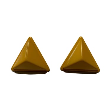 1980s Vintage Retro Oversized Yellow 3D Pyramid Clip On Earrings 