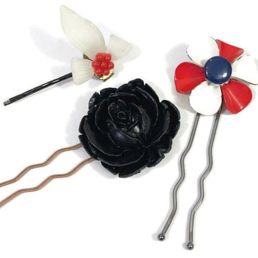 Set of 3 Handmade Hairpins From Upcycled Vintage 1950's Jewelry | 50s Vintage Accessories Hairclip Bobby Pins | Vfg 