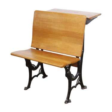 Antique Kane & Co. Foldable Row School Desk with Cast Iron Legs