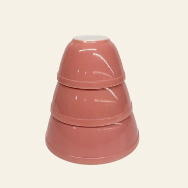 Vintage Pyrex Mixing Bowls Retro 1950s Mid Century Modern + Pink Flamingo + Ceramic + Set of 3 + Nesting + MCM Kitchen + Storage and Serving 