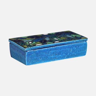 Aldo Londi Blue Glazed Ceramic Floral Lidded Box