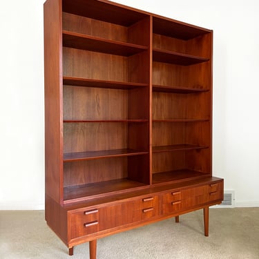vintage Danish modern Hundevad teak wall unit bookshelf bookcase cabinet mid century 