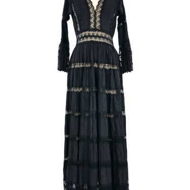 Black Mexican Pintuck Cotton Maxi Dress