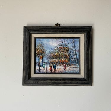 Vintage P.Sanchez Paris Street View Oil Painting, Framed 