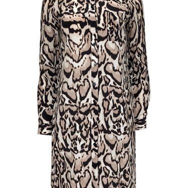 Diane von Furstenberg - Tan & Black Leopard Print Silk Shirtdress Sz 4