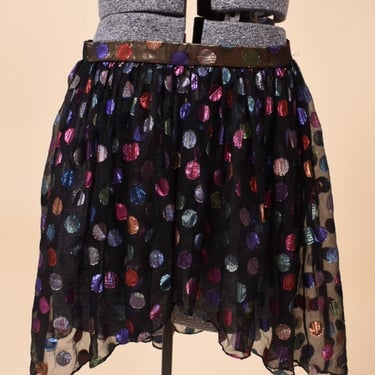 Black Sheer Metallic Polka Dot Mini Skirt, S