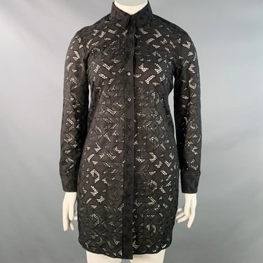 NEIL BARRETT Size L Black Cotton Eyelet Lace Asymmetrical Button Up Shirt
