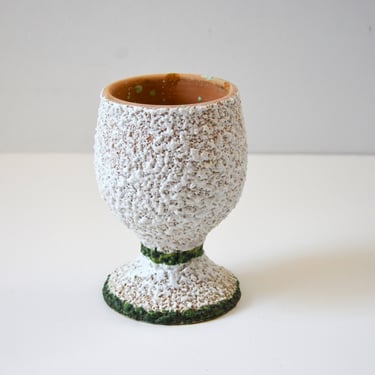 Vintage Italian Lava Popcorn Glaze Pottery Vase in White and Green over Terra Cotta 