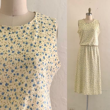 vintage 80's yellow spring cotton floral  calico dress 