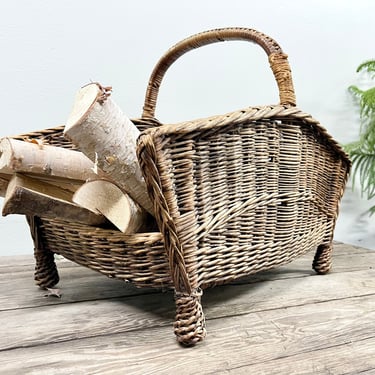 Firewood Basket | Rustic Basket with Handle | Kindling Basket | Fireplace Hearth Outdoor | Wood Bin | Modern Farmhouse | Wood Box 