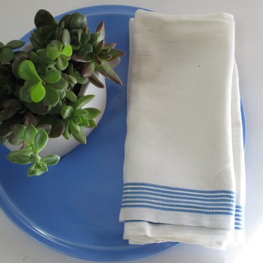 Pair Blue Striped Linen Tea Towels Vintage White Linen Dish Towel White Linen Hand Towel Cotton Kitchen Towel Vintage Linens 