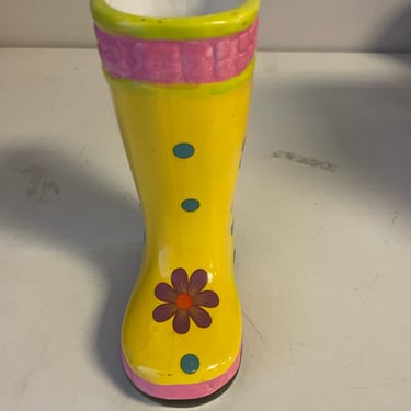Yellow Floral Ceramic Rain Boot Vase/Planter