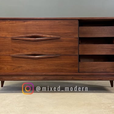Refinished Walnut 55” Mid Century Dresser 