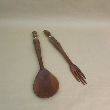 African Carved Wooden Utensils - Spoon and Fork- Ndebele Women South Africa Tribal Neck Wires 