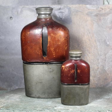 RARE! Civil War Antique Olry & Co Flask with Leather and Metal | 1860s Civil War Flasks | Your Choice | Bixley Shop 