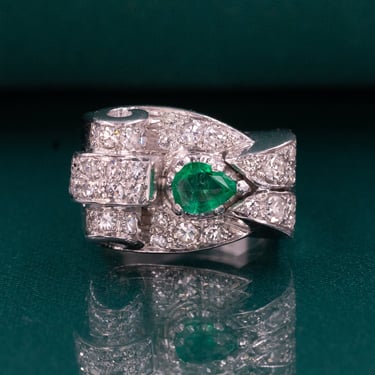 Colombian Emerald &amp; Diamond Retro Ring