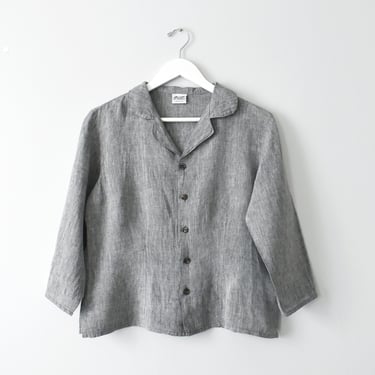 vintage cropped linen blouse, grey button down shirt, size s / m 