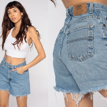 Cut Off Shorts 90s Denim Shorts Route 66 Shorts Distressed Cut Off Jean Shorts FRAYED High Waisted Cutoffs 1990s Vintage Retro Medium 29 