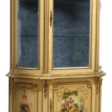 Antique Vitrine Cabinet, Italian, Venetian, Paint-Decorated, Glazed, E. 1900s!!