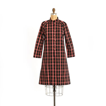 Vintage 60s pink plaid cotton shift dress 