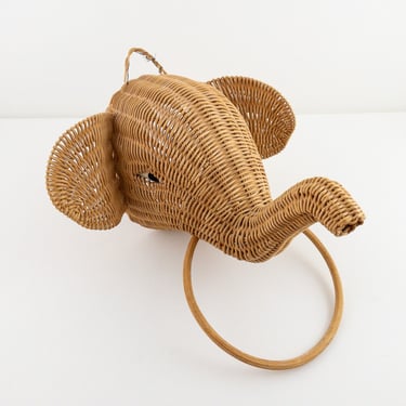 Wicker Elephant Towel Ring, Woven Animal Head Wall Decor 