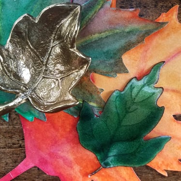Need Leaves? 3 Brass Copper & Enamel Leaves~Metal Leaves for Fall Home Decor~Gold Leaf Green Leaf~Home Table Decor~~JewelsandMetals 