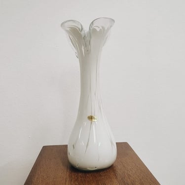 Handmade Art Glass Vase | White Vase | Fazzoletto | Handkerchief | Mid-cenury Modern | Germany | 70s | 