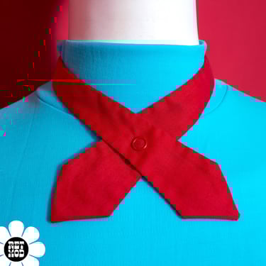 Cute Vintage 70s 80s Red Criss Cross Cotton Snap Neck Tie 