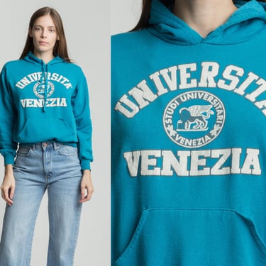90s Universita Venezia Hoodie - Medium | Vintage Unisex Venice Italy Blue Graphic Hooded Sweatshirt 