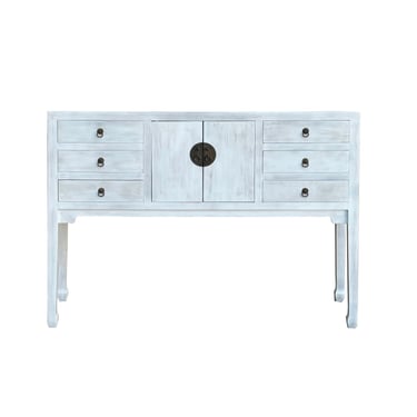 Distressed Off White Tall Moon Face 6 Drawers Slim Foyer Side Table ws4254E 