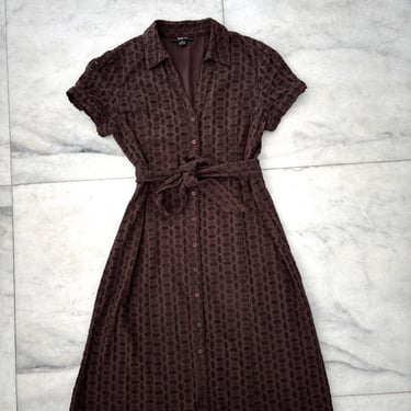 Vintage Style & Co. Dress Brown Button Up Short Sleeve Cotton Midi Womens 14 Cottagecore 