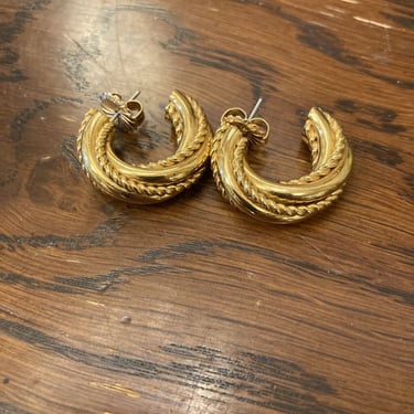 Vintage braided gold filled twist hoop earrings (1 in)