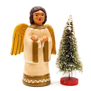 VINTAGE: 8" Authentic PERUVIAN Handmade Clay Pottery - Angel Candle Holder - Holidays - Made on Peru - SKU 32-B-00030202 