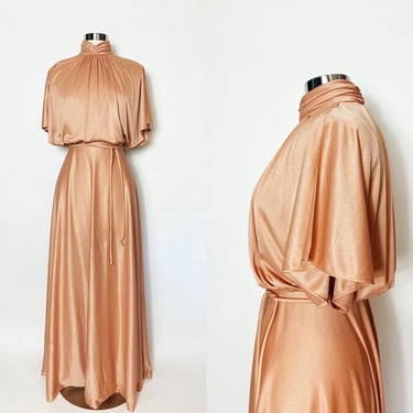 Vintage Silky Peachy/ Pink Maxi Gown 