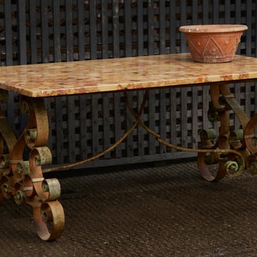 Late 19th Century Italian Dining Table with a Verdigris Base & Rouge Mélange Marble Top