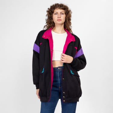 One Size 80s Current Seen Reversible Color Block Jacket | Vintage Pink Black Colorful Streetwear Windbreaker Coat 