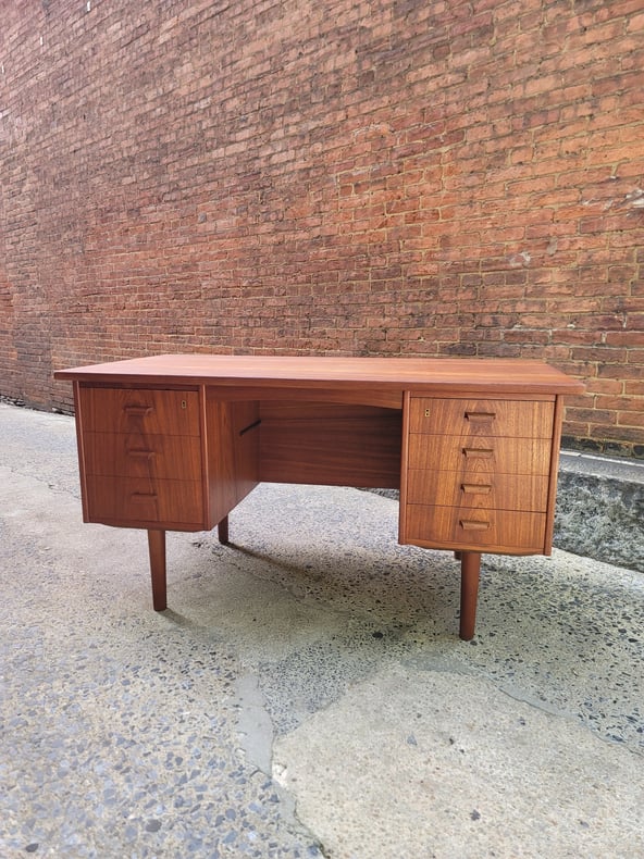 Danish Teak Desk with Locking Cubby and Shelves